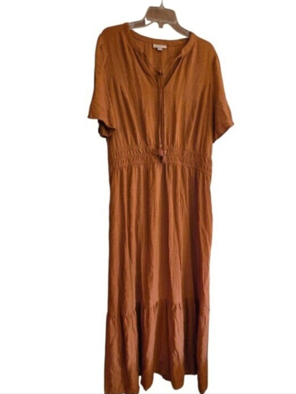 Knox Rose Burnt Orange/Pumpkin Maxi Dress Boho Peasant Fall Tassels Size XL